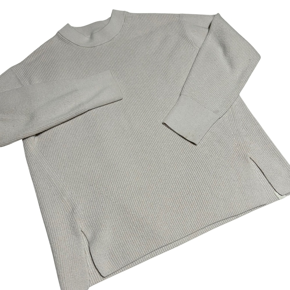 Lululemon Ribbed Knit Sweater Women XL Cream Long Sleeve Side Slits Relaxed